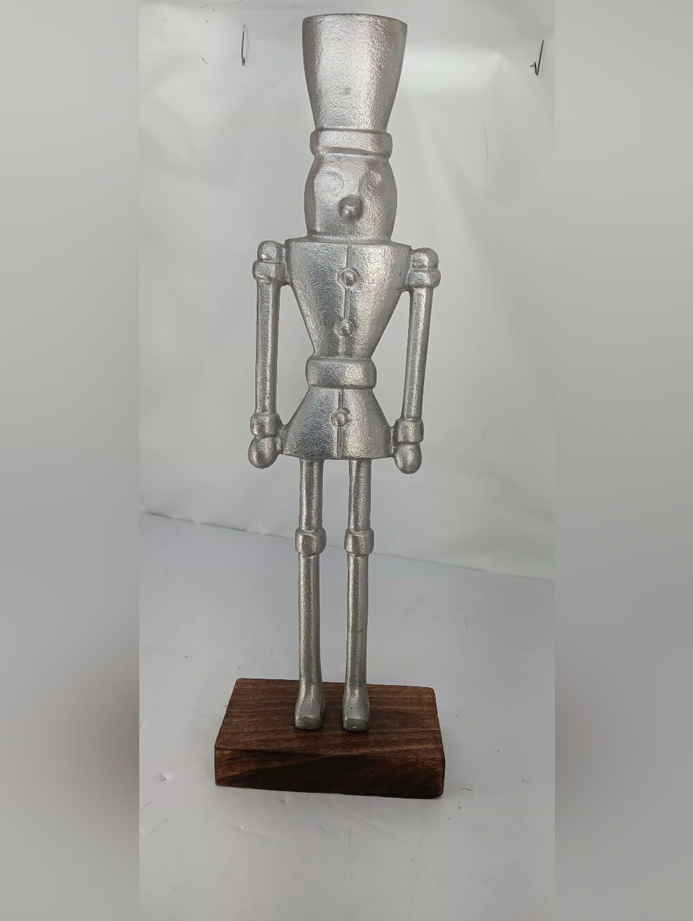 Silver Decorative Nutcracker Figurine on Wood Base - Home Art